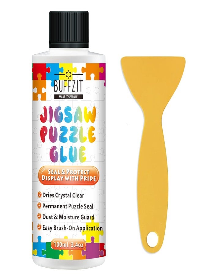 BUFFZIT Jigsaw Puzzle Glue Clear - Puzzle Sealer Kit for Adults & Kids, Non-Toxic, Quick-Dry, Water-Soluble, Transparent Puzzle Adhesive, Preserves Completed Paper, Wood, Photo & Diamond Puzzles, 100ml/3.4oz - Image 1